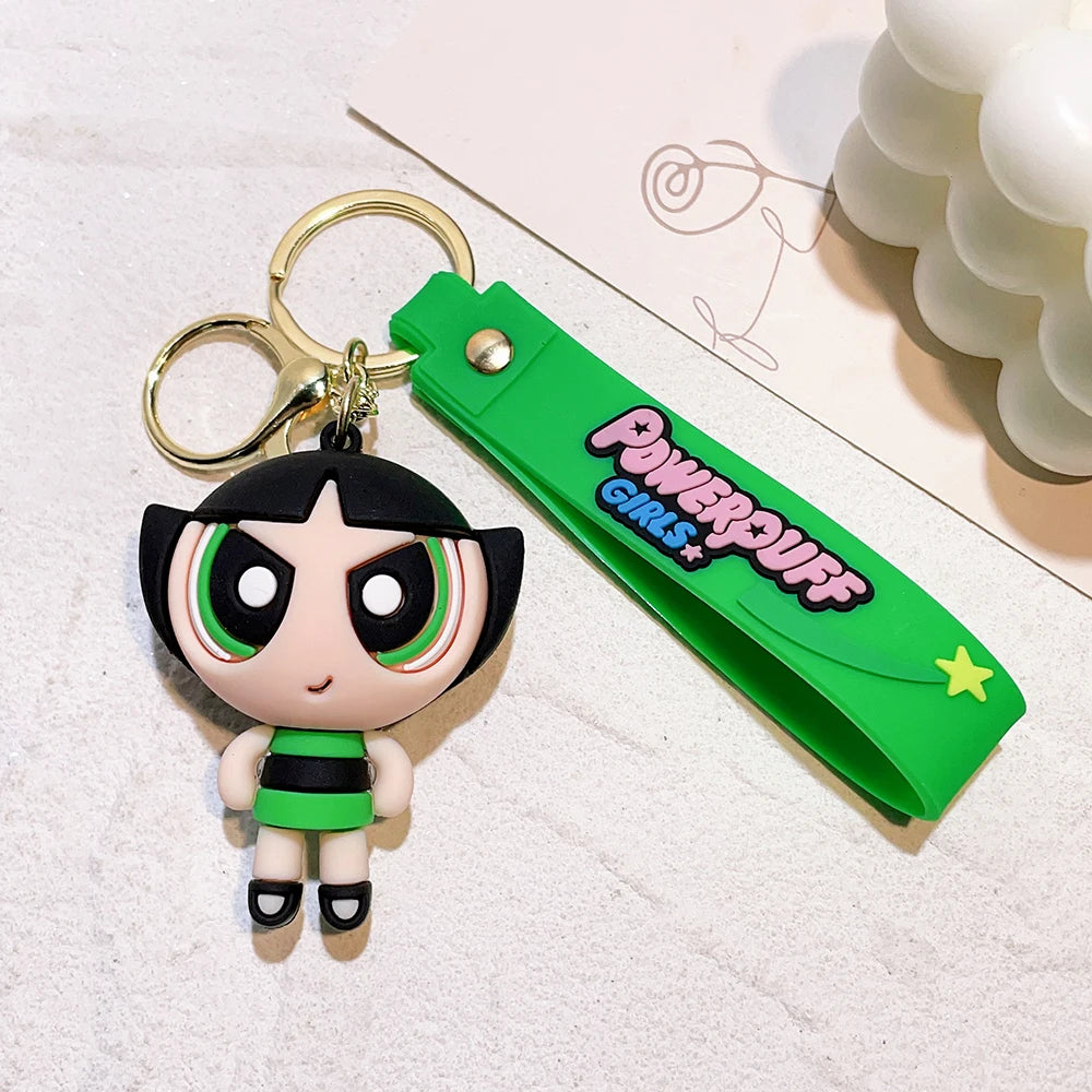 The Powerpuff Girls Creative Keychain for Women Men Fans Cartoon Cute Silicone Doll Pendant Keyring Gifts Keys Holder