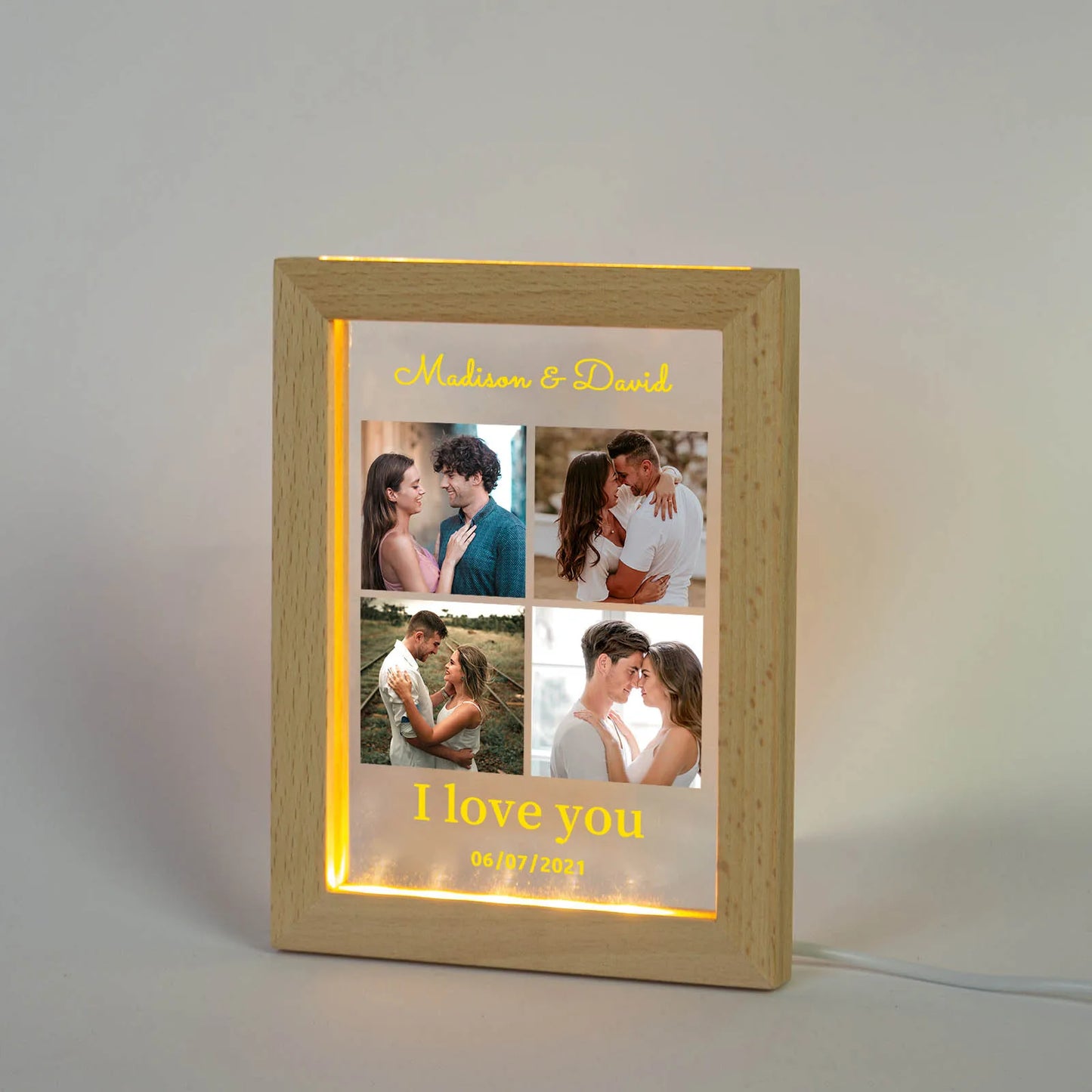 Personalized Lovers Photo Frame Night--Light Custom Photos Acrylic LED Lamp USB Powered Couple Anniversary Valentine's Day Gifts