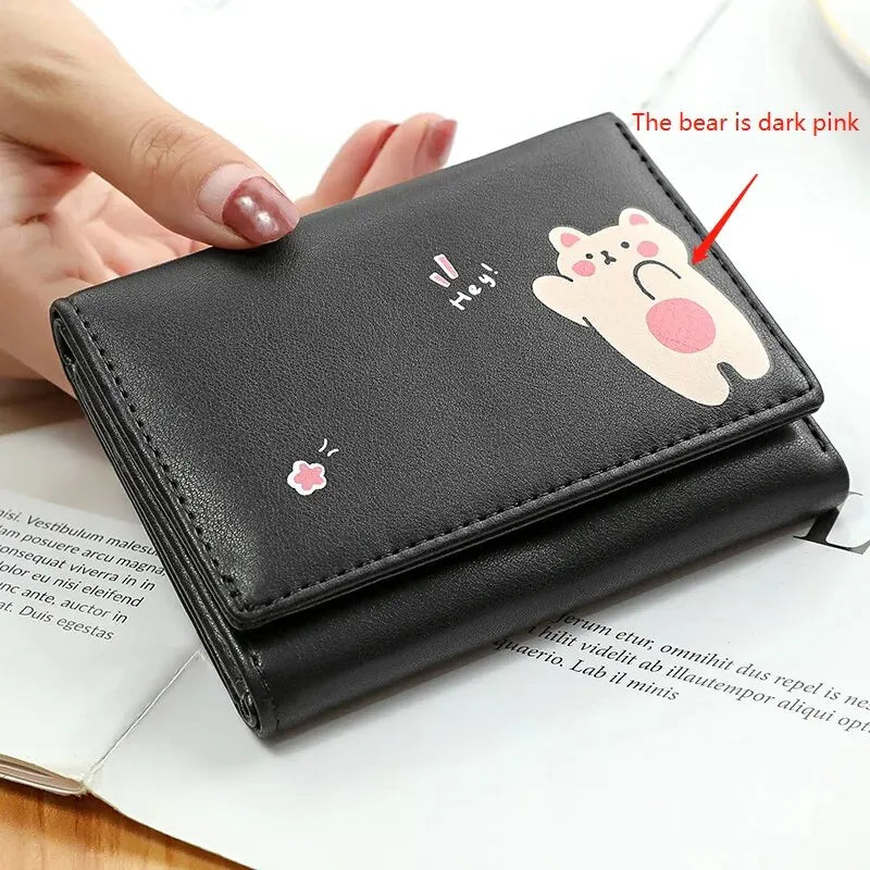 2024 Women Short Cute Small Wallet with Hasp ID Bank Card Holder for Student Girl Bag Coin Purse Ladies Wallets Cartoon Bag Pink