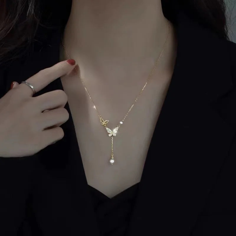 2023 New Fashion Trend Unique Design Delicate Vintage Zircon Flower Pearl Necklace Women Jewelry Wedding Party Premium Gift