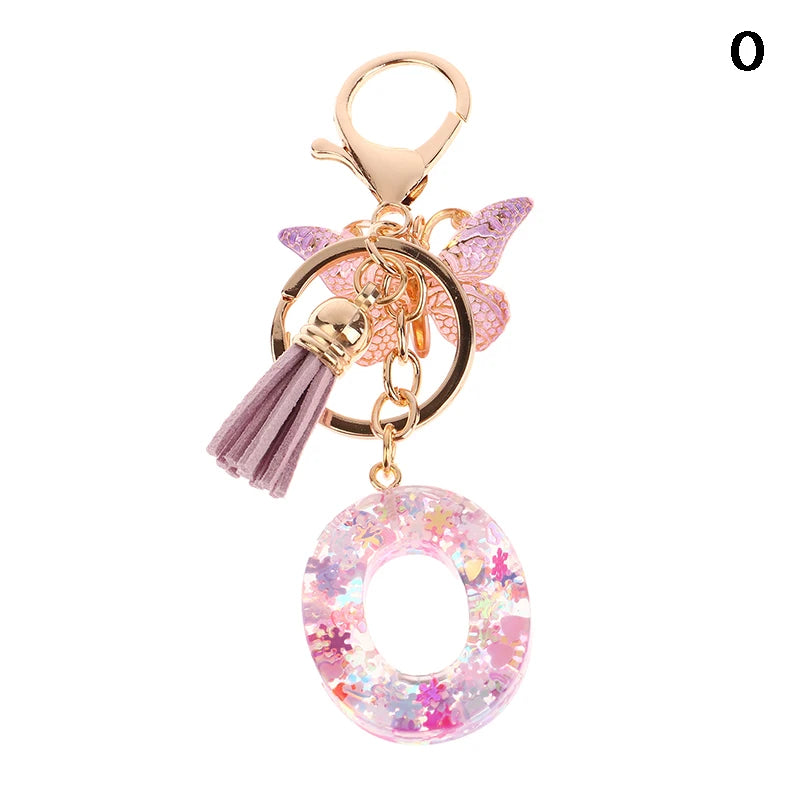 A-Z Dreamy Sequin Letters Keychain For Women Tassel Butterfly Pendant Initial Keyring Purse Suspension Bags Charms Car Key Chain
