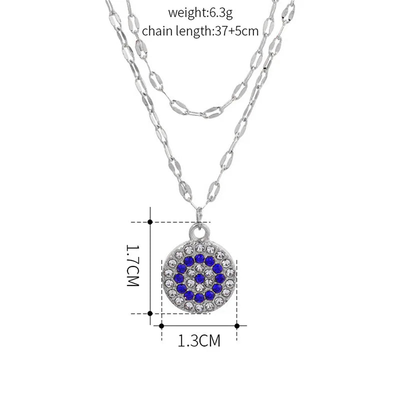 Trend Zircon Devil's Eye Pendant Necklace For Women Gold Color Stainless Steel Double Layer Lip Chain Choker Jewelry Wholesale