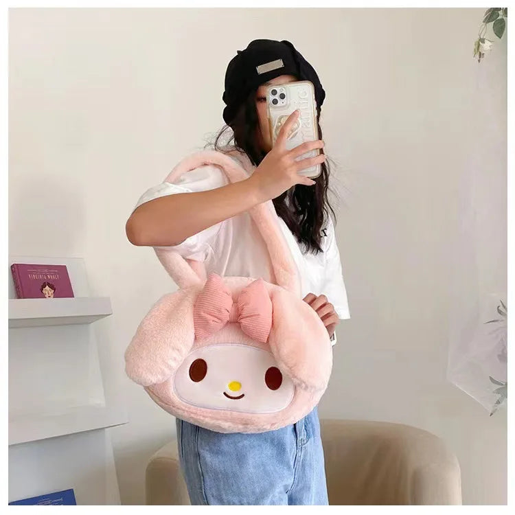 Sanrio Plush Cinnamoroll Melody Kuromi Women Tote Handbags Shoulder Bags Fashion Female Messenger Bags Purses Xmas Gifts