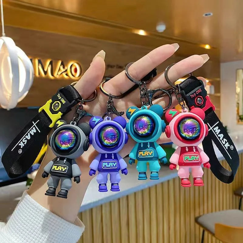 Cartoon Lightning Bear Keychain Cute Astronaut Bear Doll Keyring Bag Pendant Couple Car Keyholder Creative Bag Charm Accessories