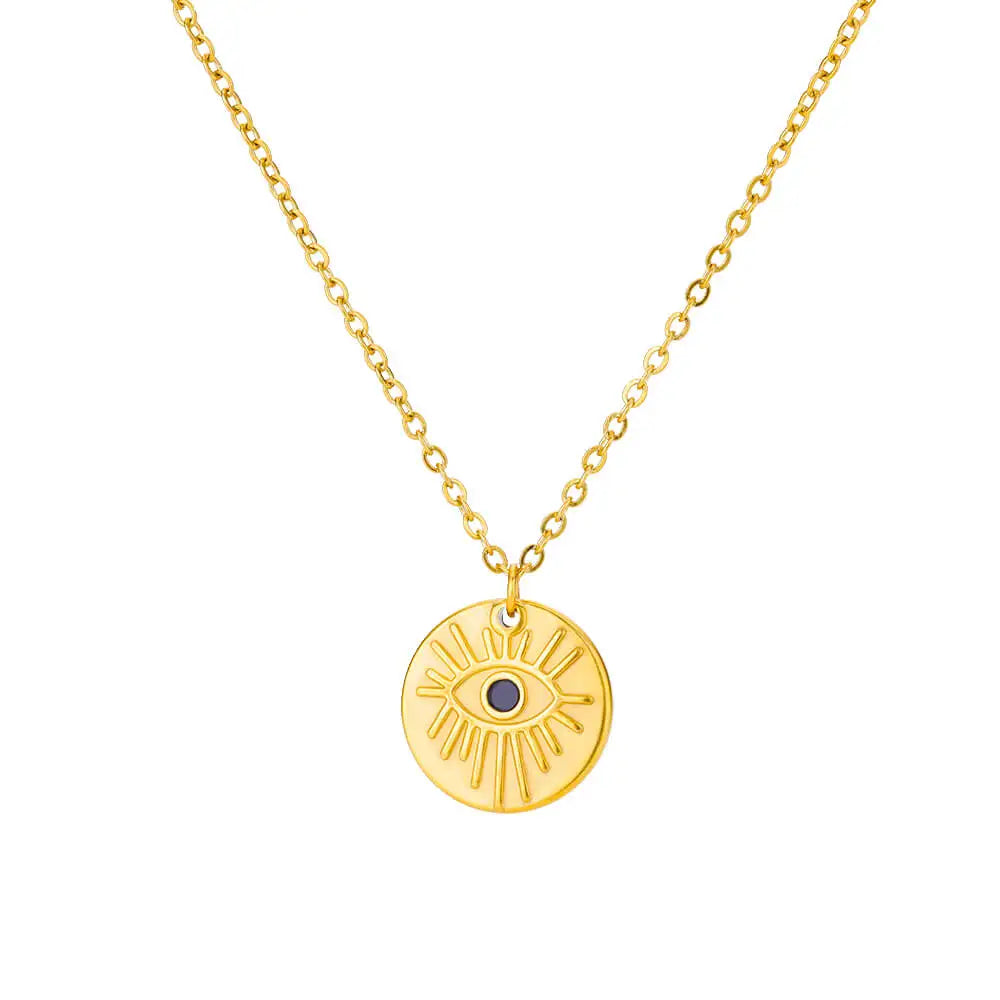 Trend Zircon Devil's Eye Pendant Necklace For Women Gold Color Stainless Steel Double Layer Lip Chain Choker Jewelry Wholesale