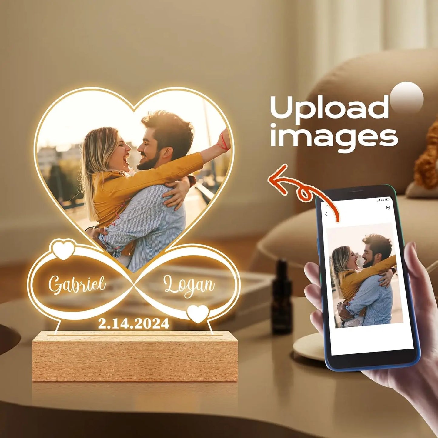 Custom Couples Gifts Acrylic Plaque Picture Frame Personalized Acrylic Lamp Photo with Night Light Anniversary Wedding Gifts
