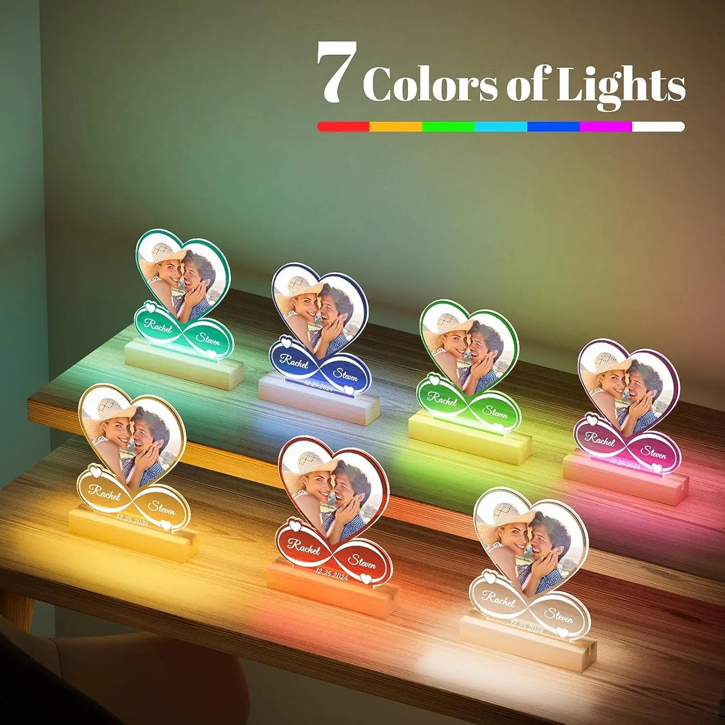 Custom Couples Gifts Acrylic Plaque Picture Frame Personalized Acrylic Lamp Photo with Night Light Anniversary Wedding Gifts