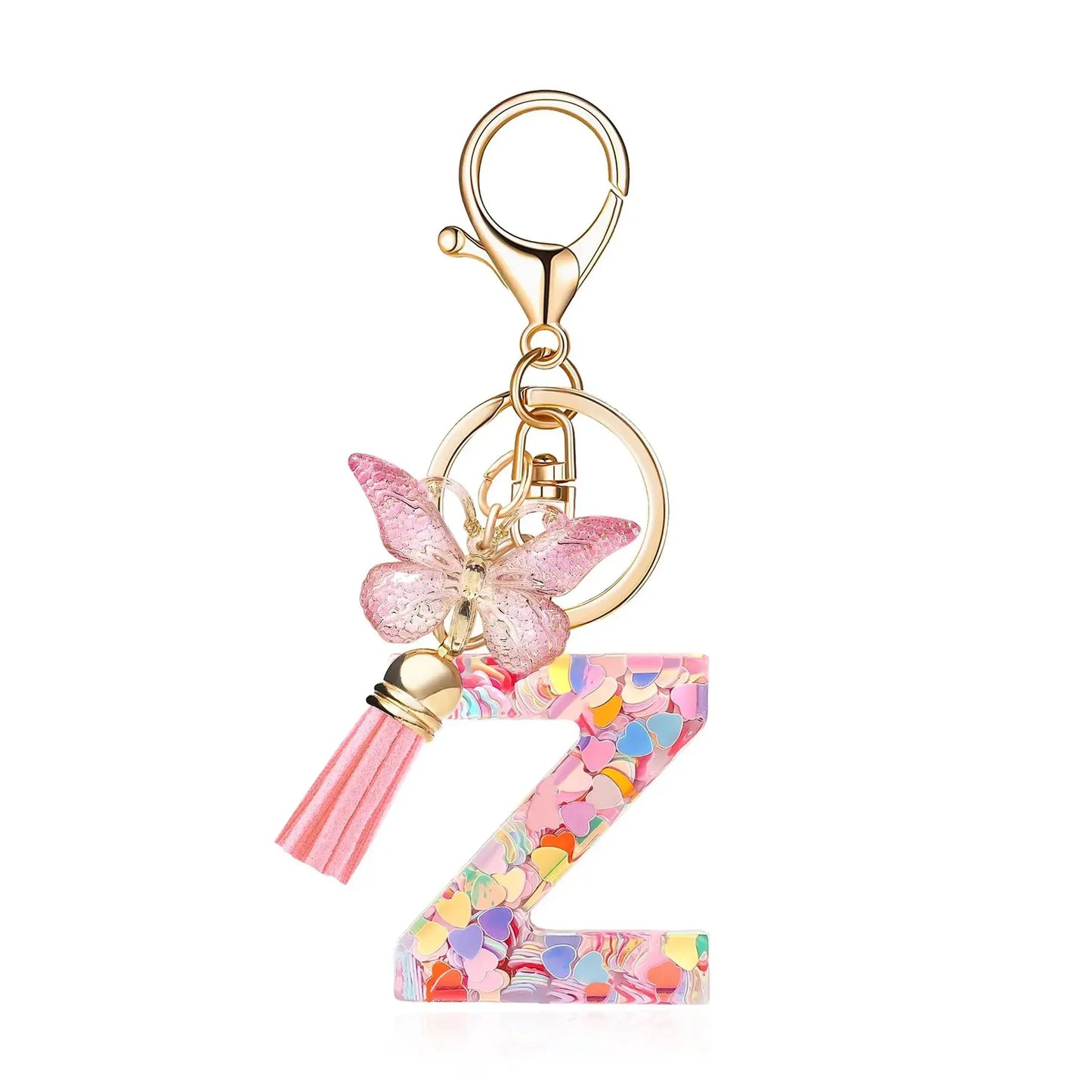 A-Z Dreamy Sequin Letters Keychain for Women Tassel Butterfly Pendant Initial Keyring Purse Suspension Bags Charms Car Key Chain