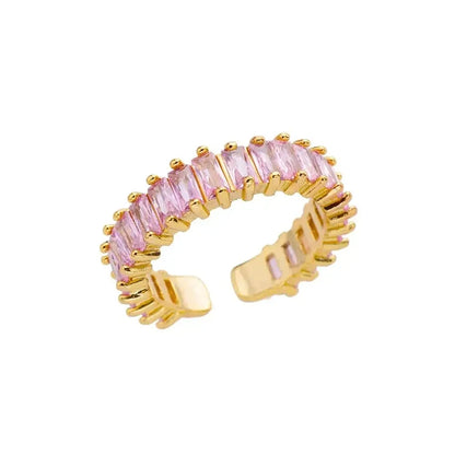 Adjustable Copper Zircon Ring For Women's For Party Engagement Fashion Christmas Gift For Women Aesthetic Metal Gold Color Ring
