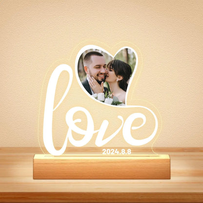 Custom Couples Gifts Acrylic Plaque Picture Frame Personalized Acrylic Lamp Photo with Night Light Anniversary Wedding Gifts