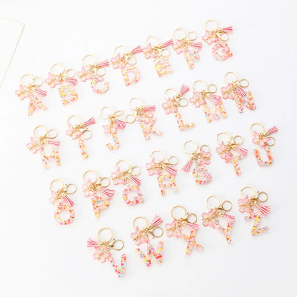 A-Z Dreamy Sequin Letters Keychain for Women Tassel Butterfly Pendant Initial Keyring Purse Suspension Bags Charms Car Key Chain
