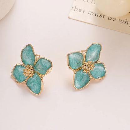 Yupsk Sweet Flower Stud Earrings For Women Vintage Metal Ear Stud Girl Fashion Multi-colored Fresh Earring Party Wedding Jewelry