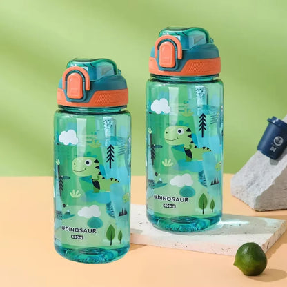 600ML Children Cartoon Animal Water Bottle Cup with Straw Portable Student Anti-falling Water Bottle Toddlers Beverage Kettle