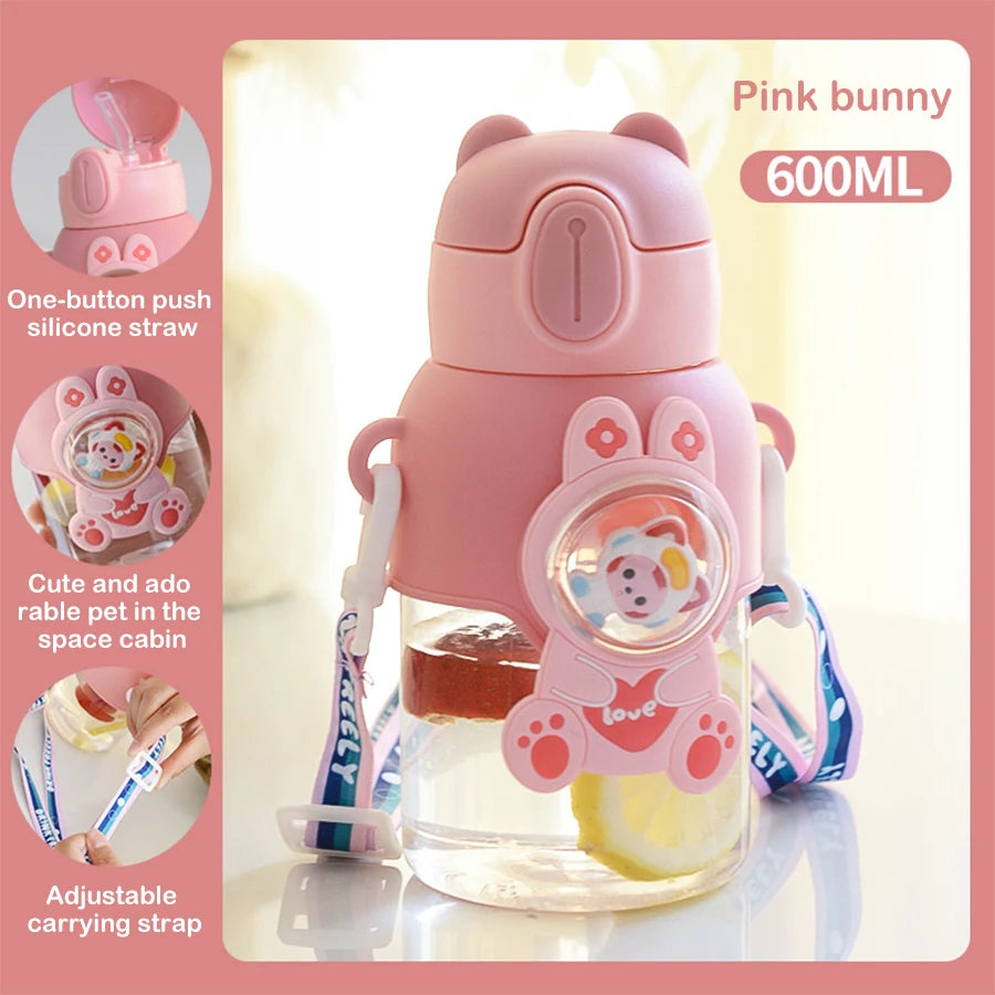 600ML Kawaii Summer Children's Water Cup High-value Fall-proof Straw Cup Boys and Cirls Go to School Baby Kettle