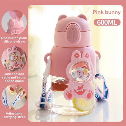 600ML Kawaii Summer Children's Water Cup High-value Fall-proof Straw Cup Boys and Cirls Go to School Baby Kettle