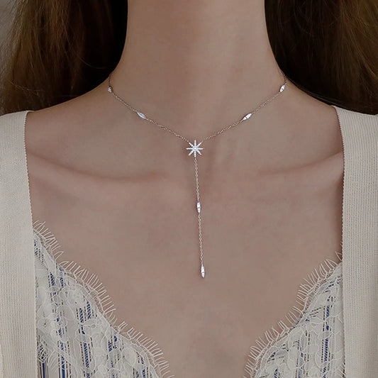 New 925 Sterling Silver Eight pointed star Pendent Necklace For Women Charm Choker Boho Fashion Wedding Party Jewelry