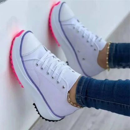Women's canvas shoes casual comfortable shallow mouth breathable women's flat outdoor walking lace-up vulcanized shoes