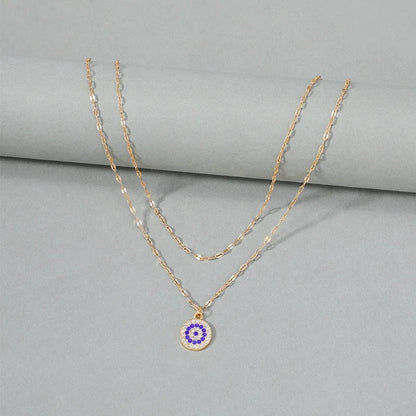 Trend Zircon Devil's Eye Pendant Necklace For Women Gold Color Stainless Steel Double Layer Lip Chain Choker Jewelry Wholesale