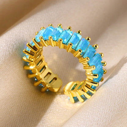 Adjustable Copper Zircon Ring For Women's For Party Engagement Fashion Christmas Gift For Women Aesthetic Metal Gold Color Ring
