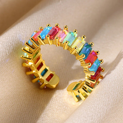 Adjustable Copper Zircon Ring For Women's For Party Engagement Fashion Christmas Gift For Women Aesthetic Metal Gold Color Ring