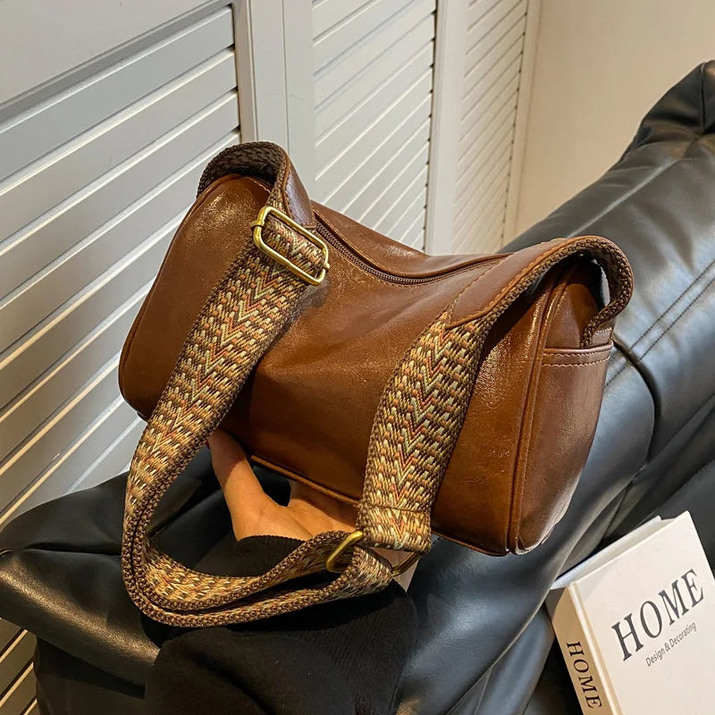 Vintage PU Leather Boston Women Small Handbag and Purse Fashion Designer Crossbody Bag Female Casual Travel Pillow Shoulder Bag