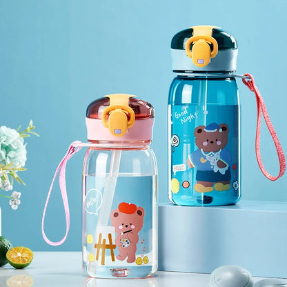 Sports Water Bottle Kids Water Sippy Cup with Straw Cartoon Leakproof Water Bottles Outdoor Portable Drink Bottle Children's Cup