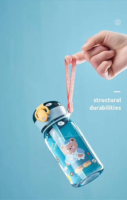 Sports Water Bottle Kids Water Sippy Cup with Straw Cartoon Leakproof Water Bottles Outdoor Portable Drink Bottle Children's Cup