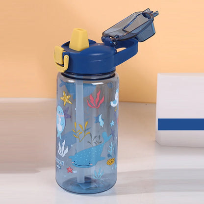 600ML Children Cartoon Animal Water Bottle Cup with Straw Portable Student Anti-falling Water Bottle Toddlers Beverage Kettle