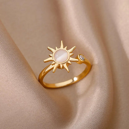 Geometric Round Zircon Rings for Women Stainless Steel Gold Color Lock Chain Ring Aesthetic Wedding Jewelry Gift for Valentine's