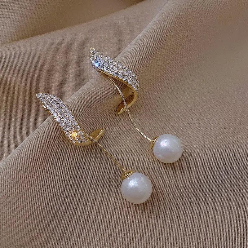2Pcs New Classic Elegant Imitation Pearl Dangle Earrings For Women, Crystal Long Tassel Exquisite Drop Earring Wedding Jewelry