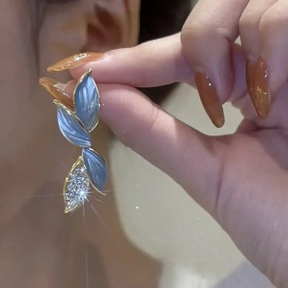 LATS New Korean Arrival Metal Trendy Fresh Lovely Sweet Grey Leaf Stud Earrings for Women 2024 Fashion Jewelry Gifts