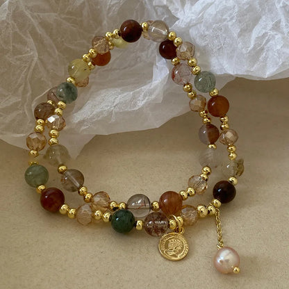 Handmade Hippie Design Brown Leather Bracelet Women Metal Star Note Charms Wood Button Beads Wrap Unisex Adjustable Bracelet