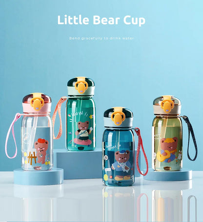 Sports Water Bottle Kids Water Sippy Cup with Straw Cartoon Leakproof Water Bottles Outdoor Portable Drink Bottle Children's Cup