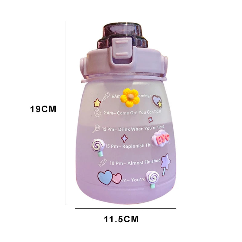 1.3 Liter Water Bottle Large Capacity Drinking Bottle with Straw for Outdoor Travel Sport Fitness Cute Student Bottles Drinkware