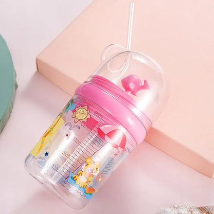 250ml Kids Funny Whale Water Spray Drinking Cup Cartoon Feeding Bottles With Straws Portable Children Cups Drinkware Cup Water