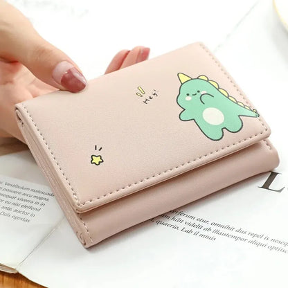 2024 Women Short Cute Small Wallet with Hasp ID Bank Card Holder for Student Girl Bag Coin Purse Ladies Wallets Cartoon Bag Pink