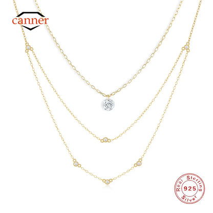 CANNER Crystal Zircon 925 Sterling Silver Necklace For Women Pendente  Fine Jewelry Long Chain Wedding Party Accessory Mom Gift