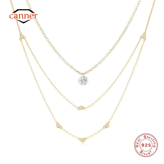 CANNER Crystal Zircon 925 Sterling Silver Necklace For Women Pendente  Fine Jewelry Long Chain Wedding Party Accessory Mom Gift