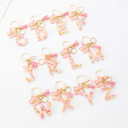 A-Z Dreamy Sequin Letters Keychain for Women Tassel Butterfly Pendant Initial Keyring Purse Suspension Bags Charms Car Key Chain