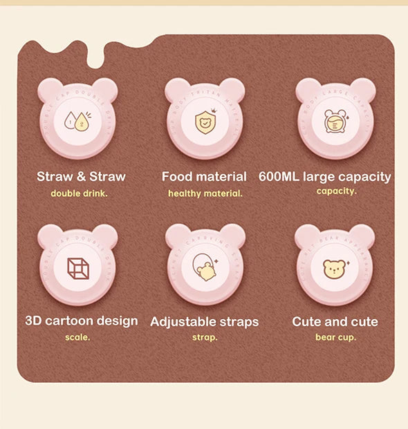 600ML Kawaii Summer Children's Water Cup High-value Fall-proof Straw Cup Boys and Cirls Go to School Baby Kettle