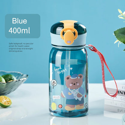 Sports Water Bottle Kids Water Sippy Cup with Straw Cartoon Leakproof Water Bottles Outdoor Portable Drink Bottle Children's Cup