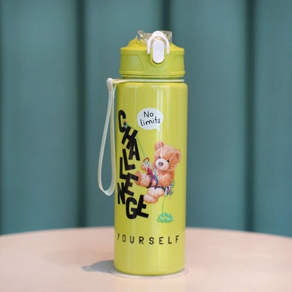 Cute Bear Cartoon Water Bottle 750ML with Straw Leak-Proof Portable Handle for Kids Ideal for Outdoor Activities Drink Bottle