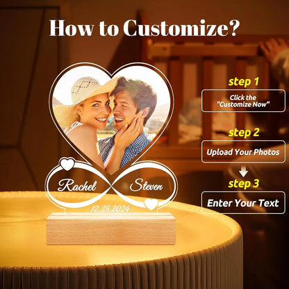 Custom Couples Gifts Acrylic Plaque Picture Frame Personalized Acrylic Lamp Photo with Night Light Anniversary Wedding Gifts