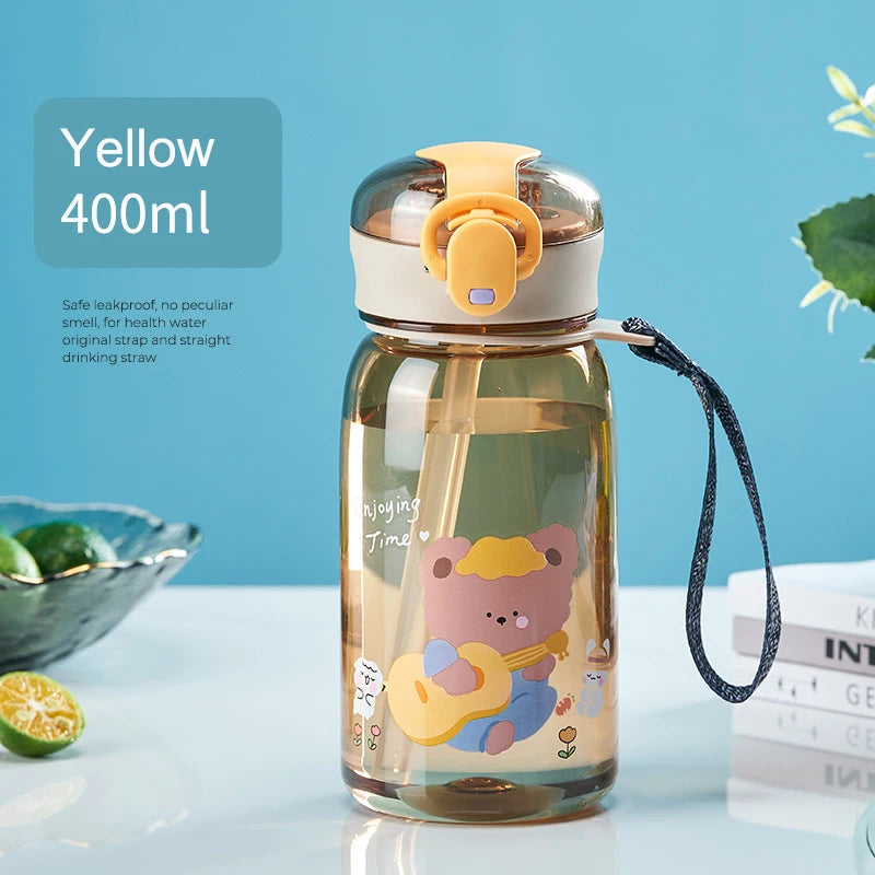 Sports Water Bottle Kids Water Sippy Cup with Straw Cartoon Leakproof Water Bottles Outdoor Portable Drink Bottle Children's Cup
