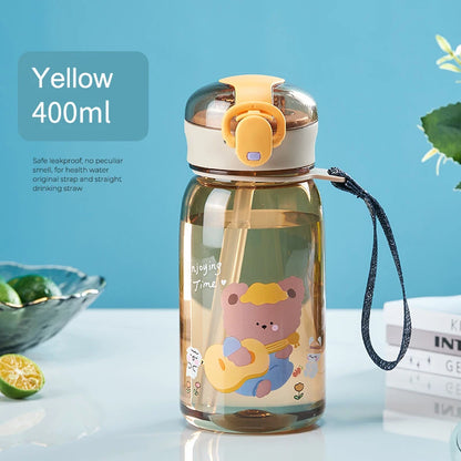 Sports Water Bottle Kids Water Sippy Cup with Straw Cartoon Leakproof Water Bottles Outdoor Portable Drink Bottle Children's Cup