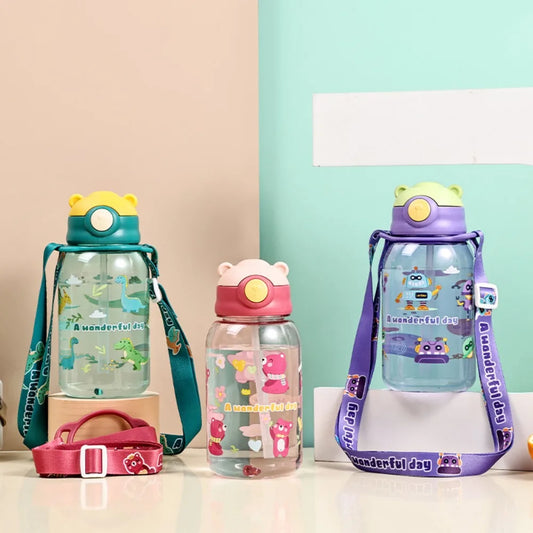 650ml Cute Kids Water Bottle With Straw Free BPA Leakproof Outdoor Portable Children's Cups School Water Bottle for Children