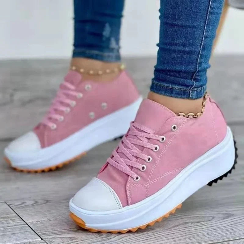 Women's canvas shoes casual comfortable shallow mouth breathable women's flat outdoor walking lace-up vulcanized shoes
