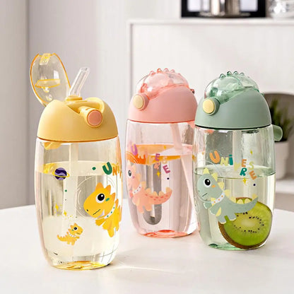 Children's Water Bottle For School Portable Cartoon Dinosaur Sippy Cup Creative Feeding Cup With Straws And Lids Drinkware ﻿