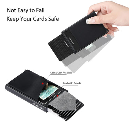 Pop Up RFID ID Card Holder Male Wallet Mini Package Aluminum Metal Protective Gear Storage Bag Smart Quick Release Women Purse