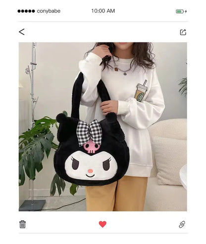 Sanrio Plush Cinnamoroll Melody Kuromi Women Tote Handbags Shoulder Bags Fashion Female Messenger Bags Purses Xmas Gifts